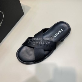 Prada Summer Calf Leather Textile Cross Slippers For Men 
