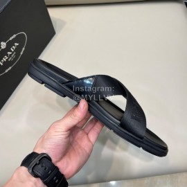 Prada Summer Calf Leather Textile Cross Slippers For Men 