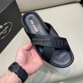Prada Summer Calf Leather Textile Cross Slippers For Men 