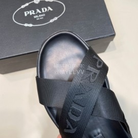 Prada Summer Calf Leather Textile Cross Slippers For Men 