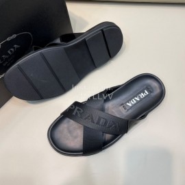 Prada Summer Calf Leather Textile Cross Slippers For Men 