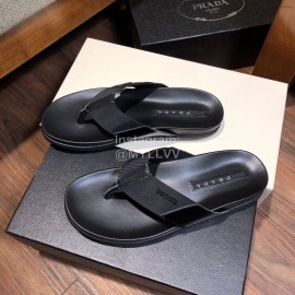 Prada Fashion Leather Webbing Flip Flops For Men Black