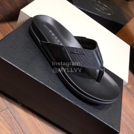 Prada Fashion Leather Webbing Flip Flops For Men Black
