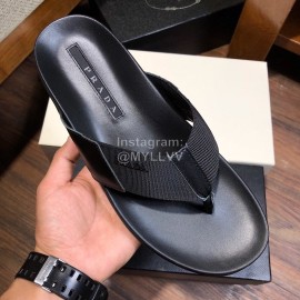 Prada Fashion Leather Webbing Flip Flops For Men Black