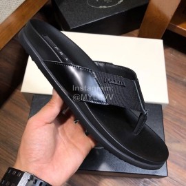 Prada Fashion Leather Webbing Flip Flops For Men Black