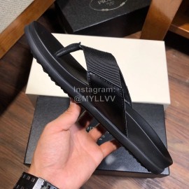 Prada Fashion Leather Webbing Flip Flops For Men Black