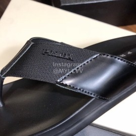 Prada Fashion Leather Webbing Flip Flops For Men Black