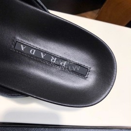 Prada Fashion Leather Webbing Flip Flops For Men Black
