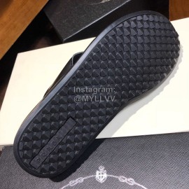 Prada Fashion Leather Webbing Flip Flops For Men Black