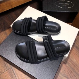 Prada Fashion Leather Slippers For Men Black
