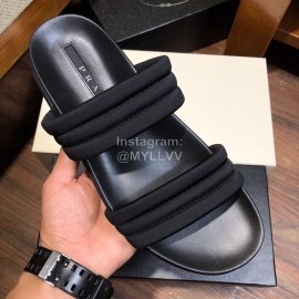 Prada Fashion Leather Slippers For Men Black