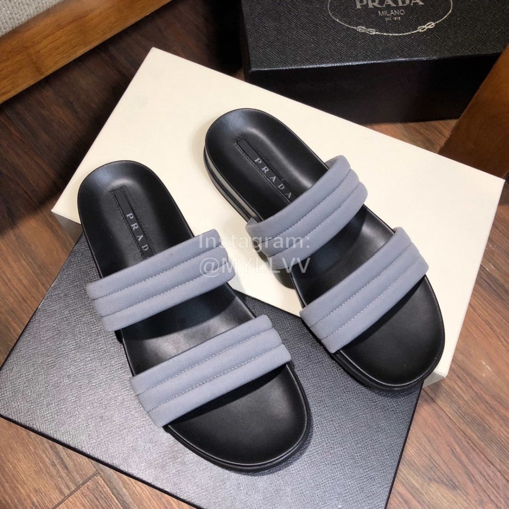 Prada Fashion Leather Slippers For Men Gray
