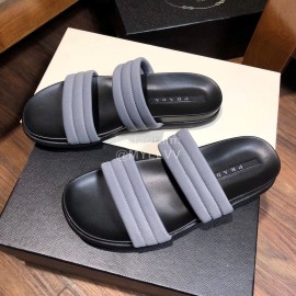 Prada Fashion Leather Slippers For Men Gray