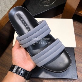 Prada Fashion Leather Slippers For Men Gray