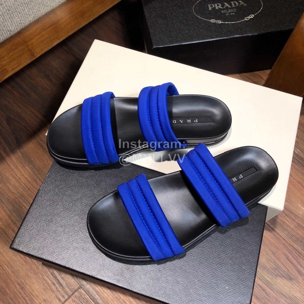 Prada Fashion Leather Slippers For Men Blue