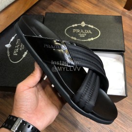 Prada Fashion Cowhide Cross Slippers For Men Black