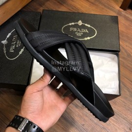 Prada Fashion Cowhide Cross Slippers For Men Black