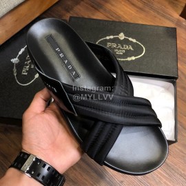 Prada Fashion Cowhide Cross Slippers For Men Black