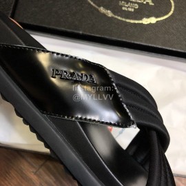 Prada Fashion Cowhide Cross Slippers For Men Black