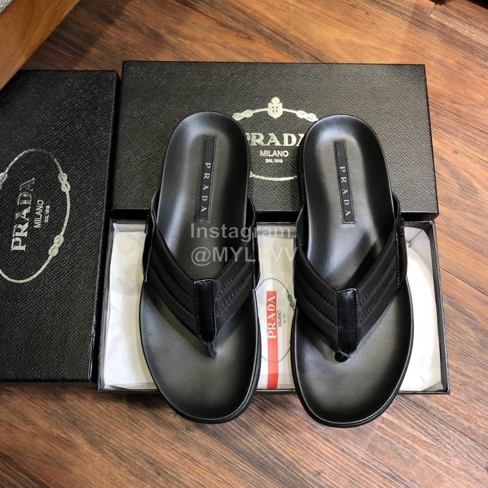 Prada Fashion Cowhide Flip Flops For Men Black