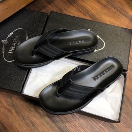 Prada Fashion Cowhide Flip Flops For Men Black