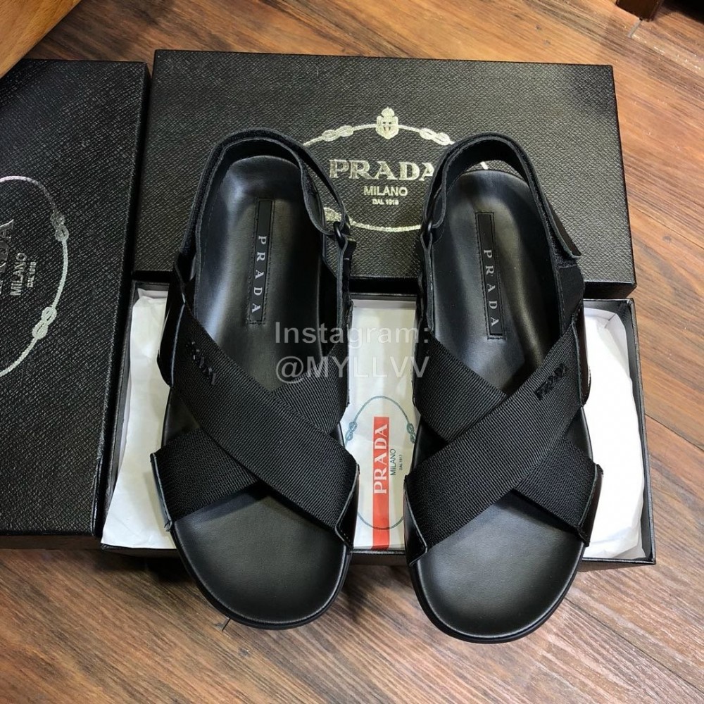 Prada Fashion Cowhide Webbing Sandals For Men Black