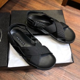 Prada Fashion Cowhide Webbing Sandals For Men Black