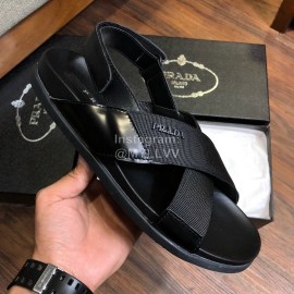 Prada Fashion Cowhide Webbing Sandals For Men Black