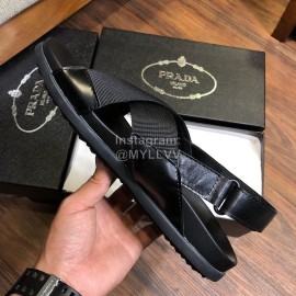 Prada Fashion Cowhide Webbing Sandals For Men Black