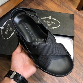 Prada Fashion Cowhide Webbing Sandals For Men Black