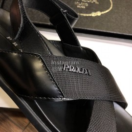 Prada Fashion Cowhide Webbing Sandals For Men Black