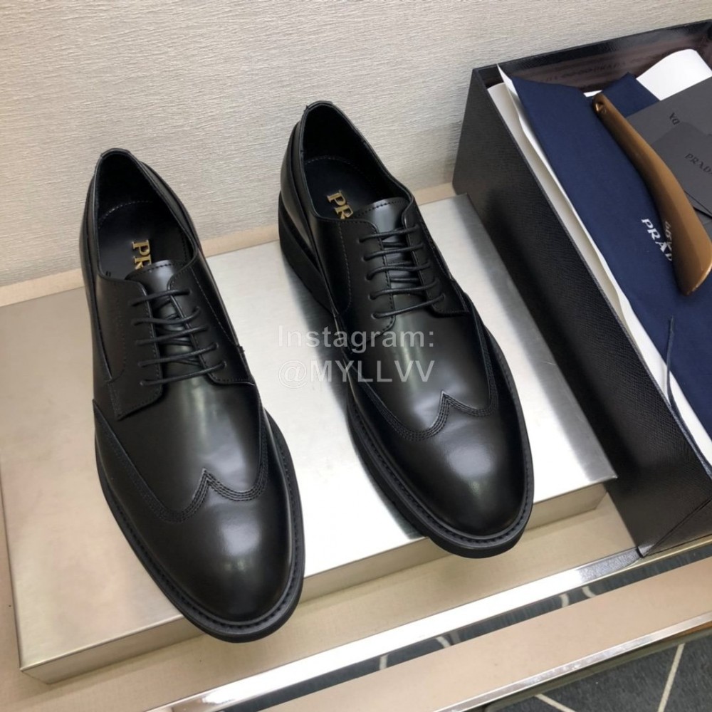 Prada Fashion Cowhide Lace Up Shoes For Men Black