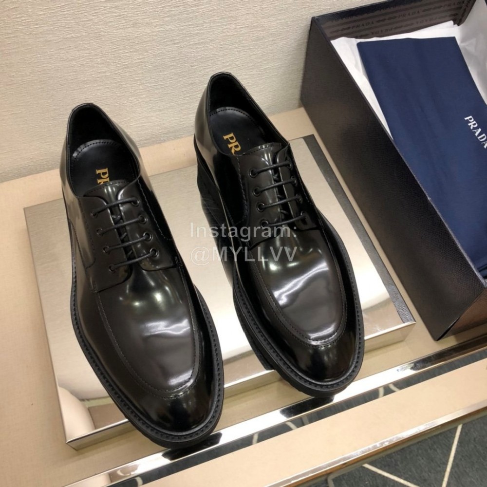 Prada Fashion Black Cowhide Lace Up Shoes For Men 