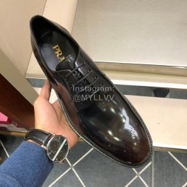 Prada Fashion Cowhide Lace Up Shoes For Men Coffee