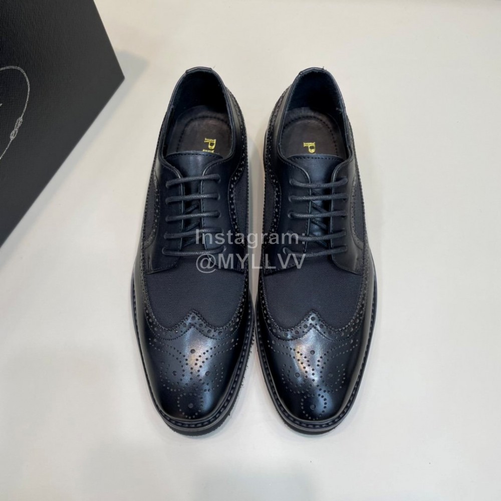 Prada Carved Leather Lace Up Shoes For Men Black
