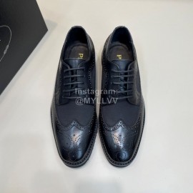 Prada Carved Leather Lace Up Shoes For Men Black