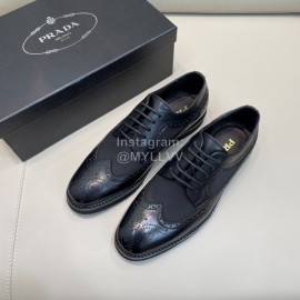 Prada Carved Leather Lace Up Shoes For Men Black