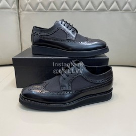 Prada Carved Leather Lace Up Shoes For Men Black