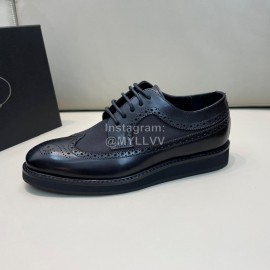 Prada Carved Leather Lace Up Shoes For Men Black