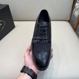 Prada Carved Leather Lace Up Shoes For Men Black