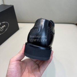 Prada Carved Leather Lace Up Shoes For Men Black