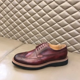 Prada Carved Leather Lace Up Shoes For Men Reddish Brown