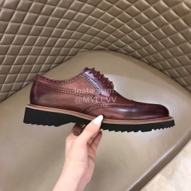 Prada Carved Leather Lace Up Shoes For Men Reddish Brown
