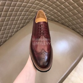 Prada Carved Leather Lace Up Shoes For Men Reddish Brown