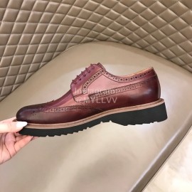 Prada Carved Leather Lace Up Shoes For Men Reddish Brown