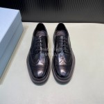 Prada Carved Calf Leather Lace Up Shoes For Men Black
