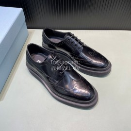 Prada Carved Calf Leather Lace Up Shoes For Men Black