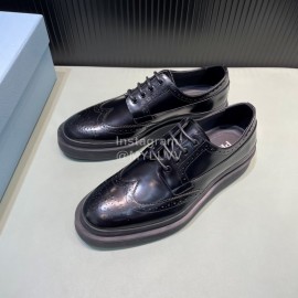 Prada Carved Calf Leather Lace Up Shoes For Men Black