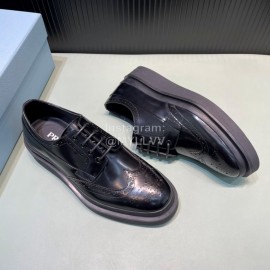 Prada Carved Calf Leather Lace Up Shoes For Men Black