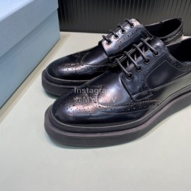 Prada Carved Calf Leather Lace Up Shoes For Men Black
